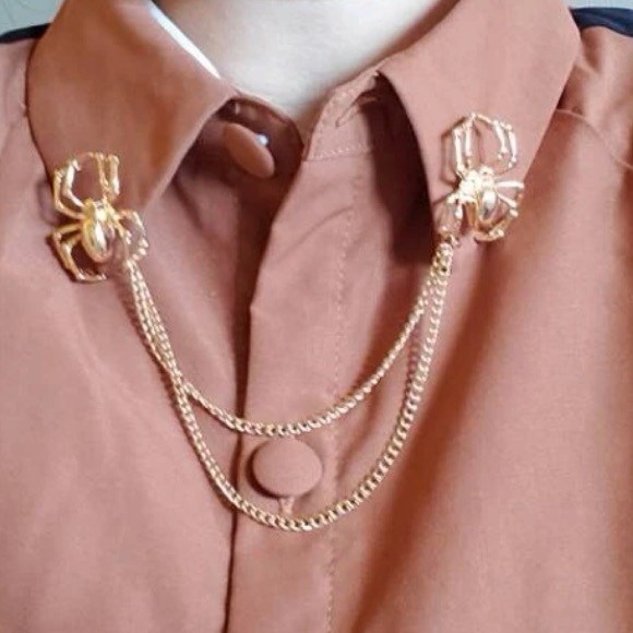 🕷 Awesome Double Metallic Spider Collar Cascading Tassel Chains Brooch Pins 🕷 - Picture 3 of 13